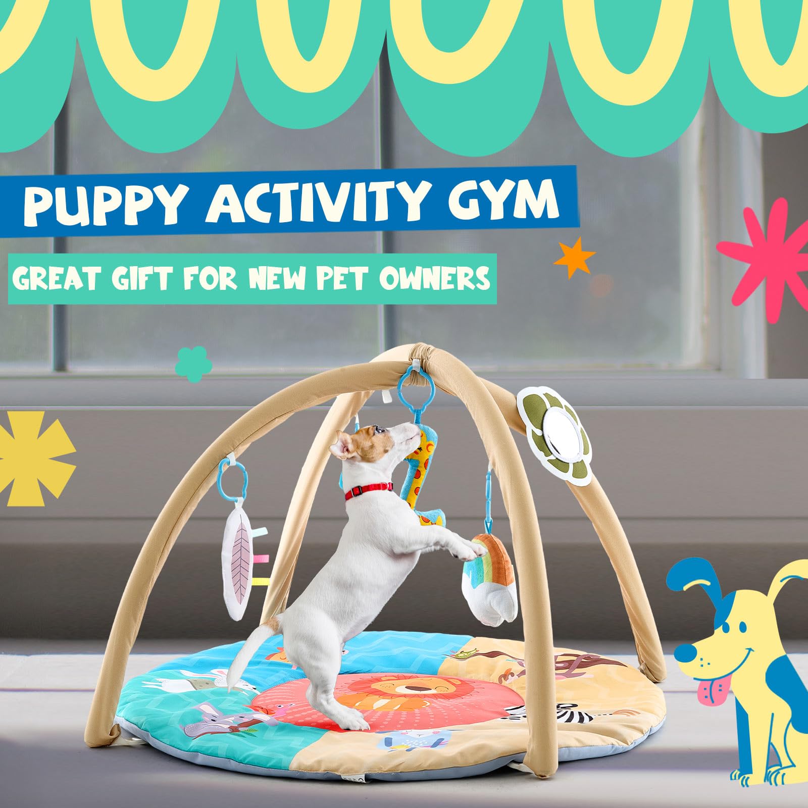 Sunnymove Puppy Play Gym sized 30x30x20-inch for small pets.