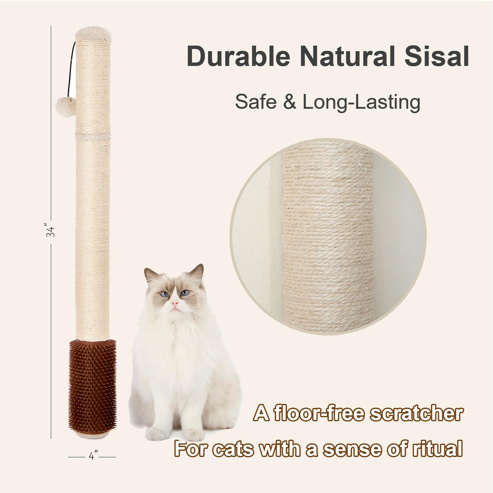 SUNRUI wall-mounted cat scratcher beige with ball toy promotes playful engagement.