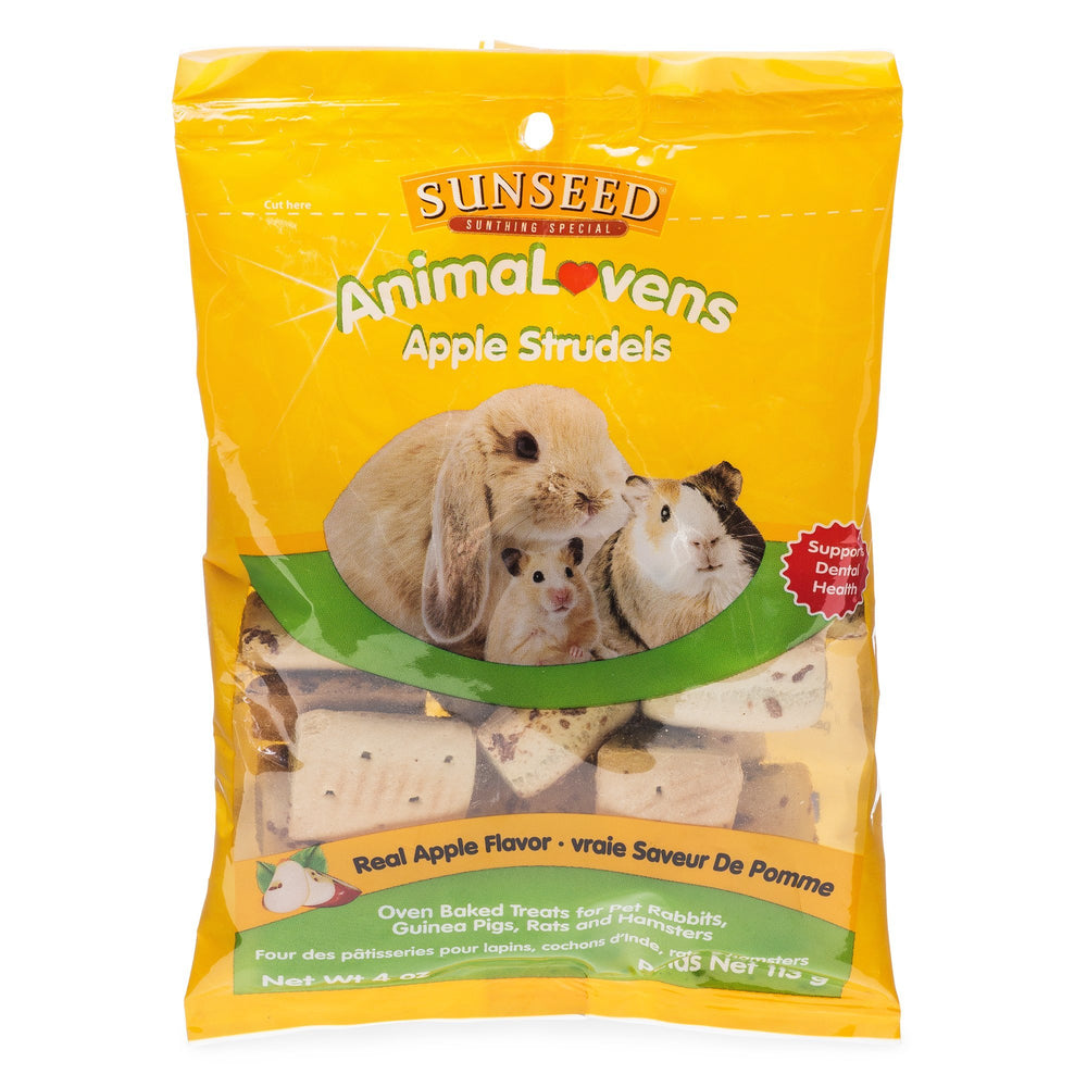Sun Seed AnimaLovens Apple Strudels pack shows tasty small-pet treats for enrichment