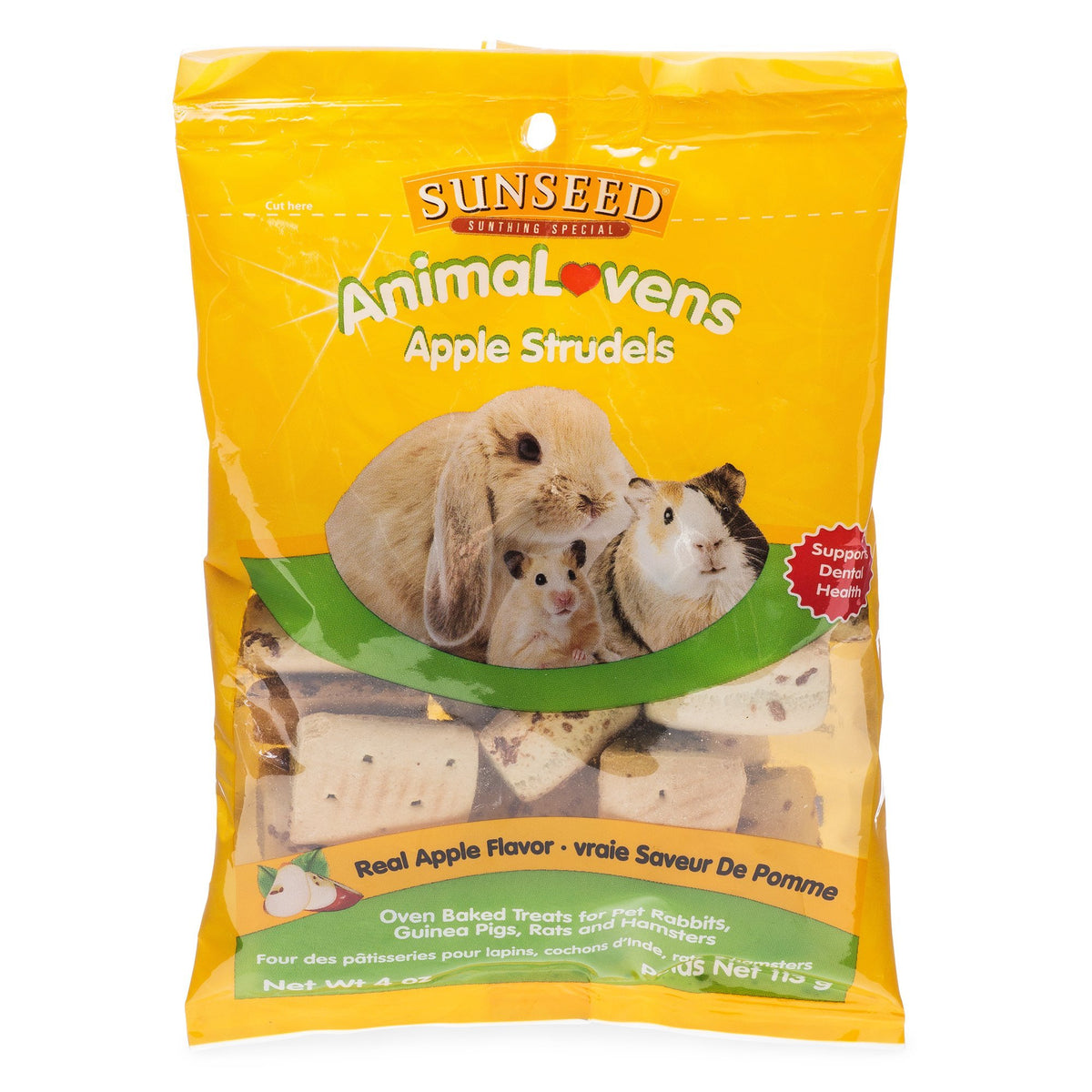 Sun Seed AnimaLovens Apple Strudels pack shows tasty small-pet treats for enrichment