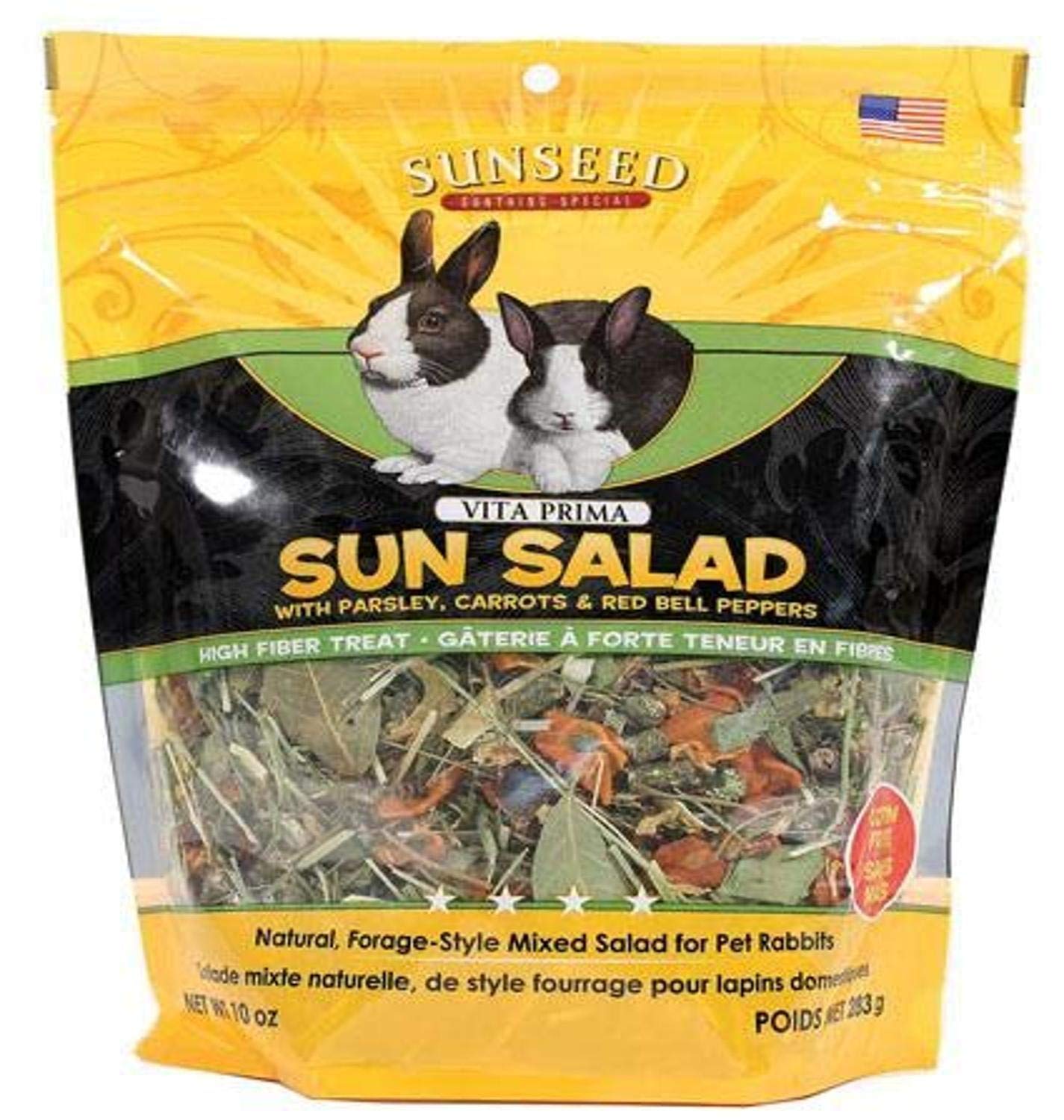 Sunseed Vita Prima Sun Salad for Rabbits image shows colorful mix for engaging, high-fiber feeding