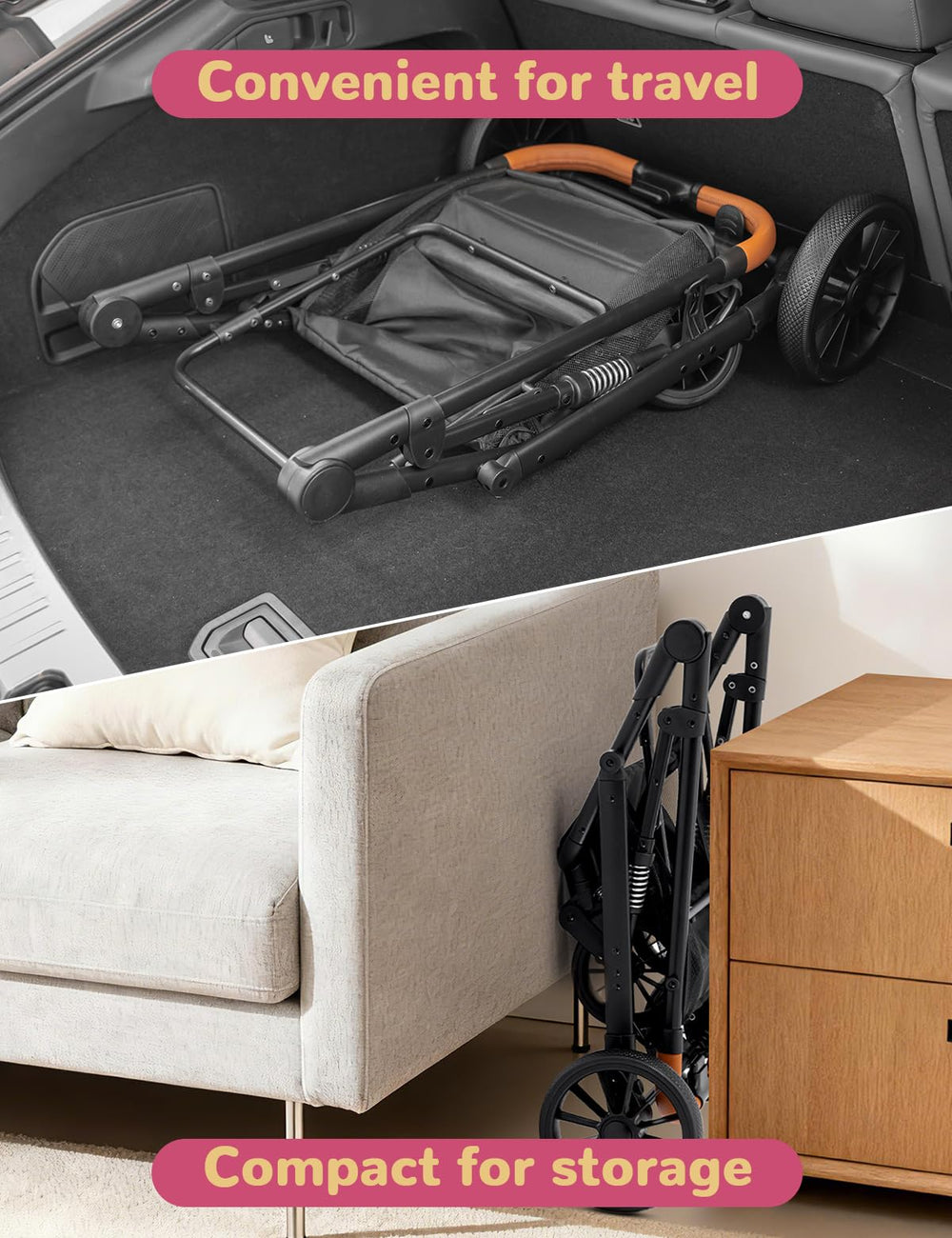 SUNTHX dog-stroller-collapsible-frame enables quick tool-free setup and trunk portability.