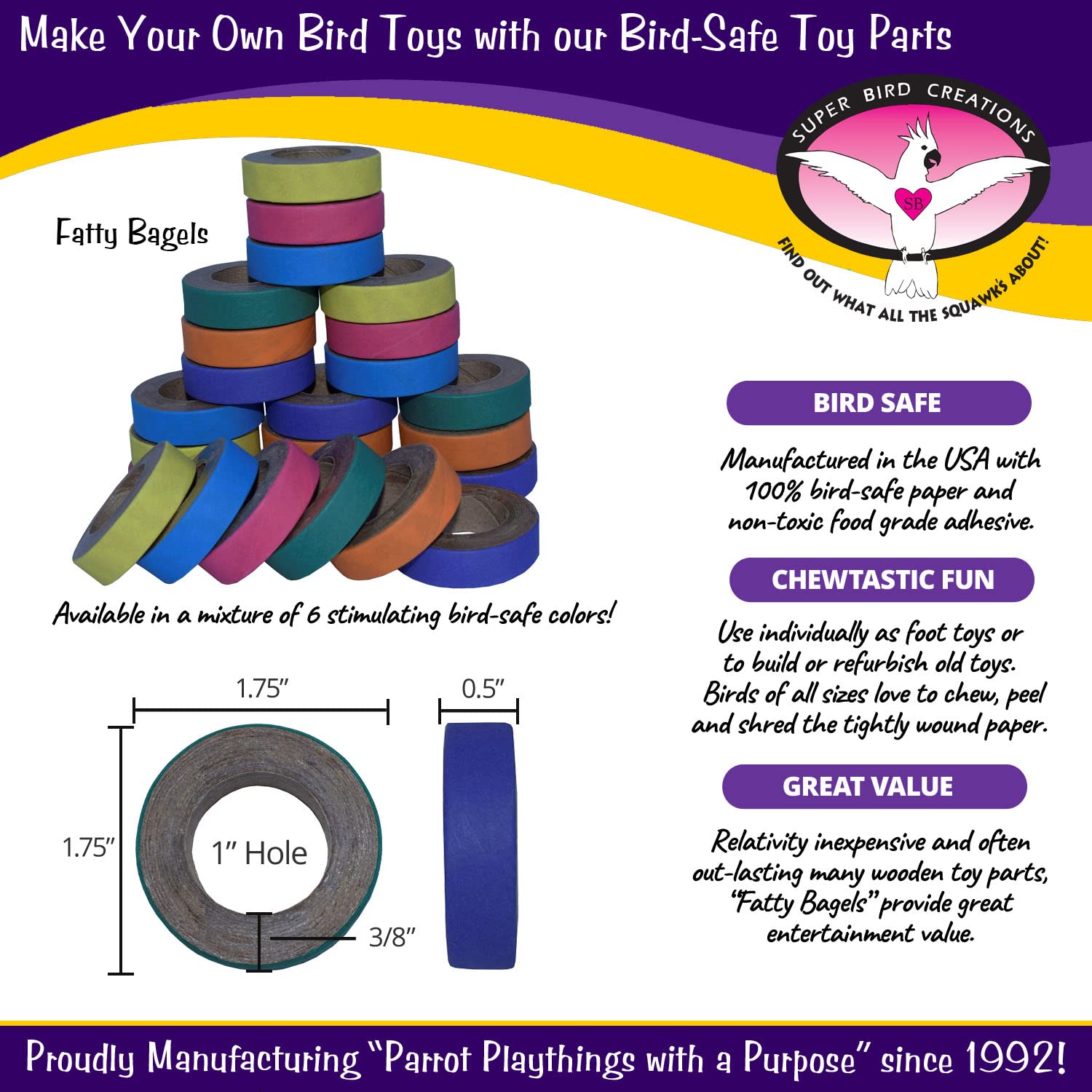 Super Bird Creations Fatty Bagels durable materials support long-lasting play