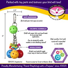 Super Bird Creations Jingleberries four-gumballs engage beak dexterity and curiosity.