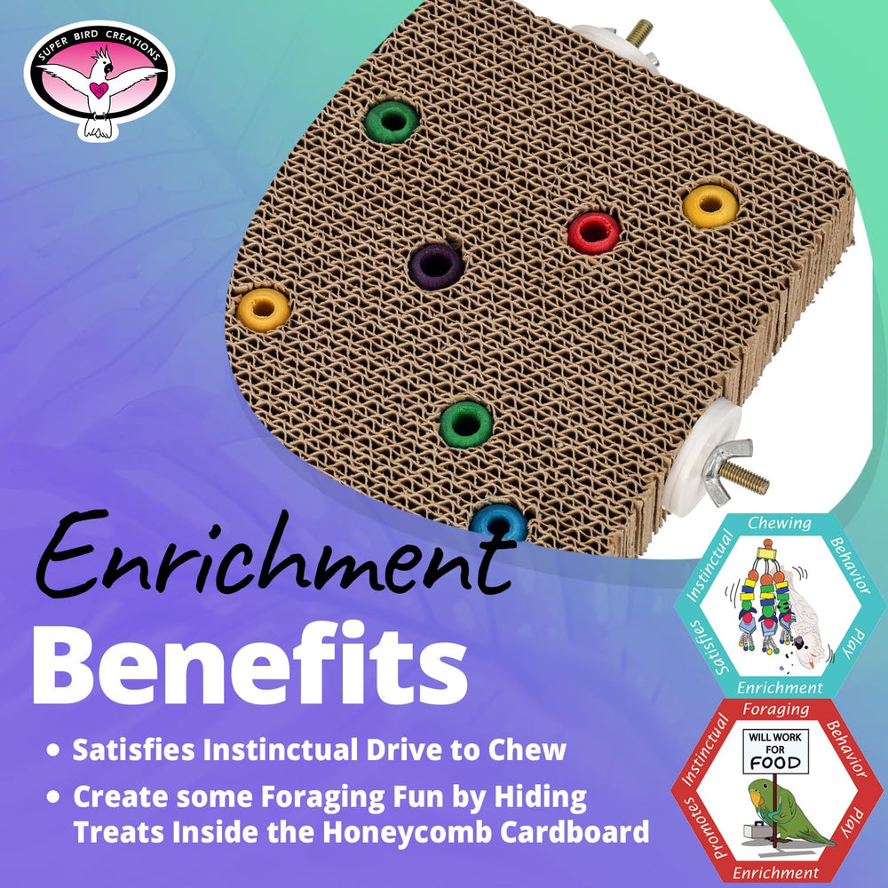 Super Bird Creations SB1218 cardboard treat block – seeds and treats entice natural chewing and problem-solving behavior.