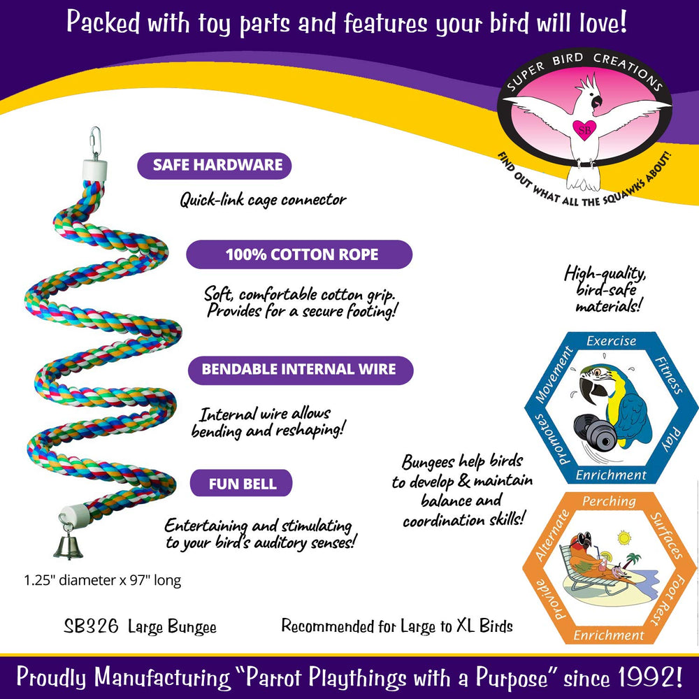 Super Bird Creations SB326 bungee toy close-up color highlighting vibrant play appeal