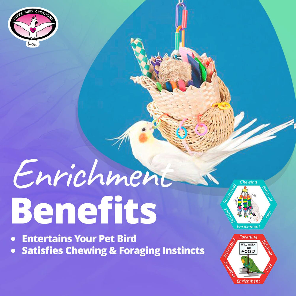 Super Bird Creations SB669 natural materials design provides varied textures for curiosity.