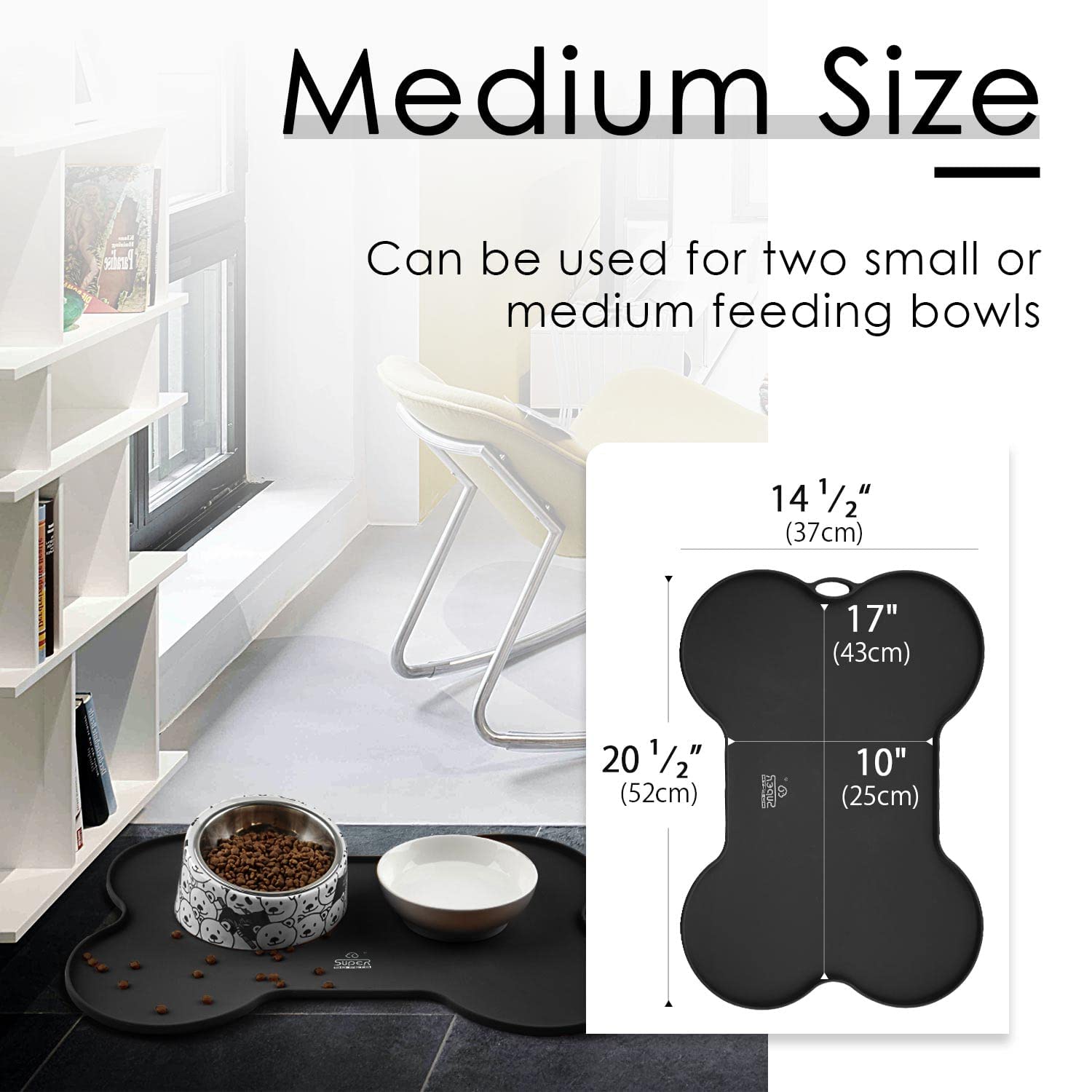 Super Design dog food mat dishwasher-safe closeup highlights convenient cleaning options.