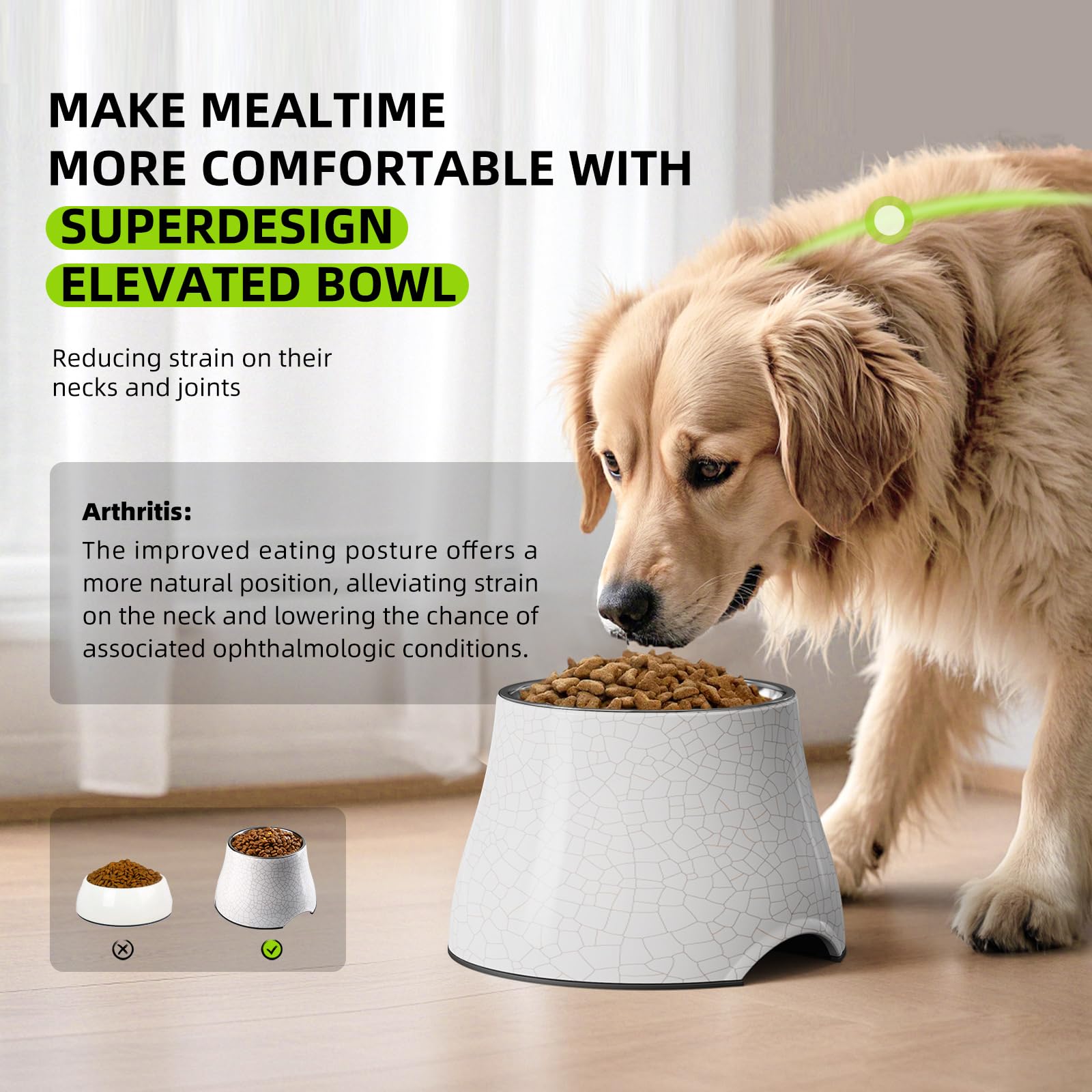 Super Design elevated dog bowl with non-slip base keeps bowls steady during meals