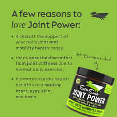 Super Snouts Joint Power scoop over bowl showing convenient daily serving.