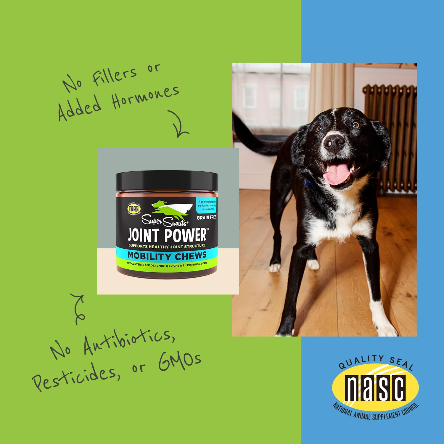Super Snouts Joint Power made-in-USA label reinforces quality and local sourcing.