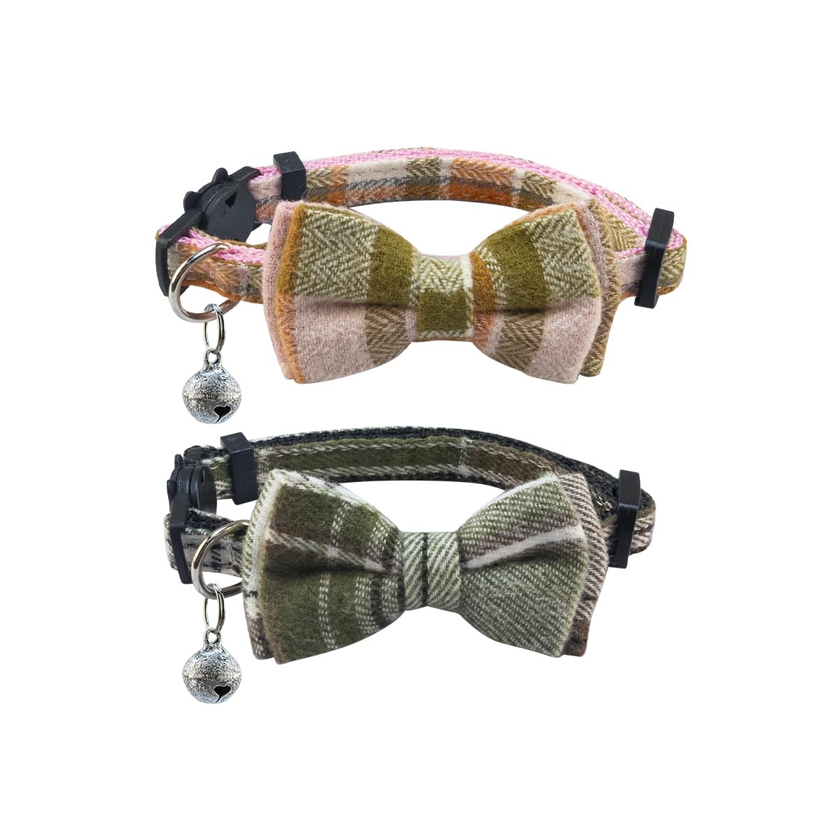 SuperBuddy cat collar breakaway bow bell plaid keeps cats safe and visible.