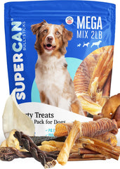 SUPER CAN BULLYSTICKS Mega Mix pig ear chews ideal for training rewards and satisfying chewers.