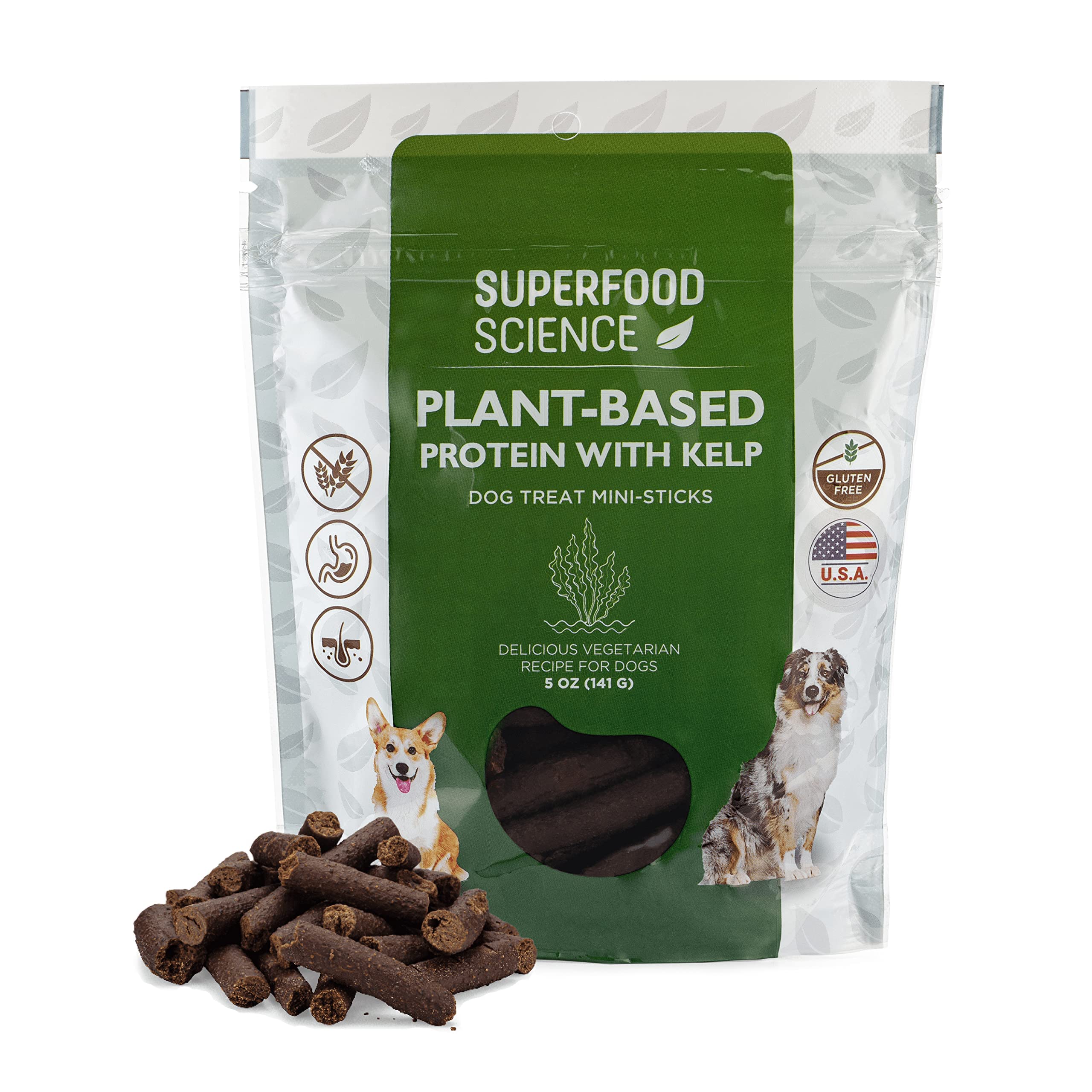 Superfood Science hypoallergenic dog treats packaging highlights 5 oz size for convenient training.