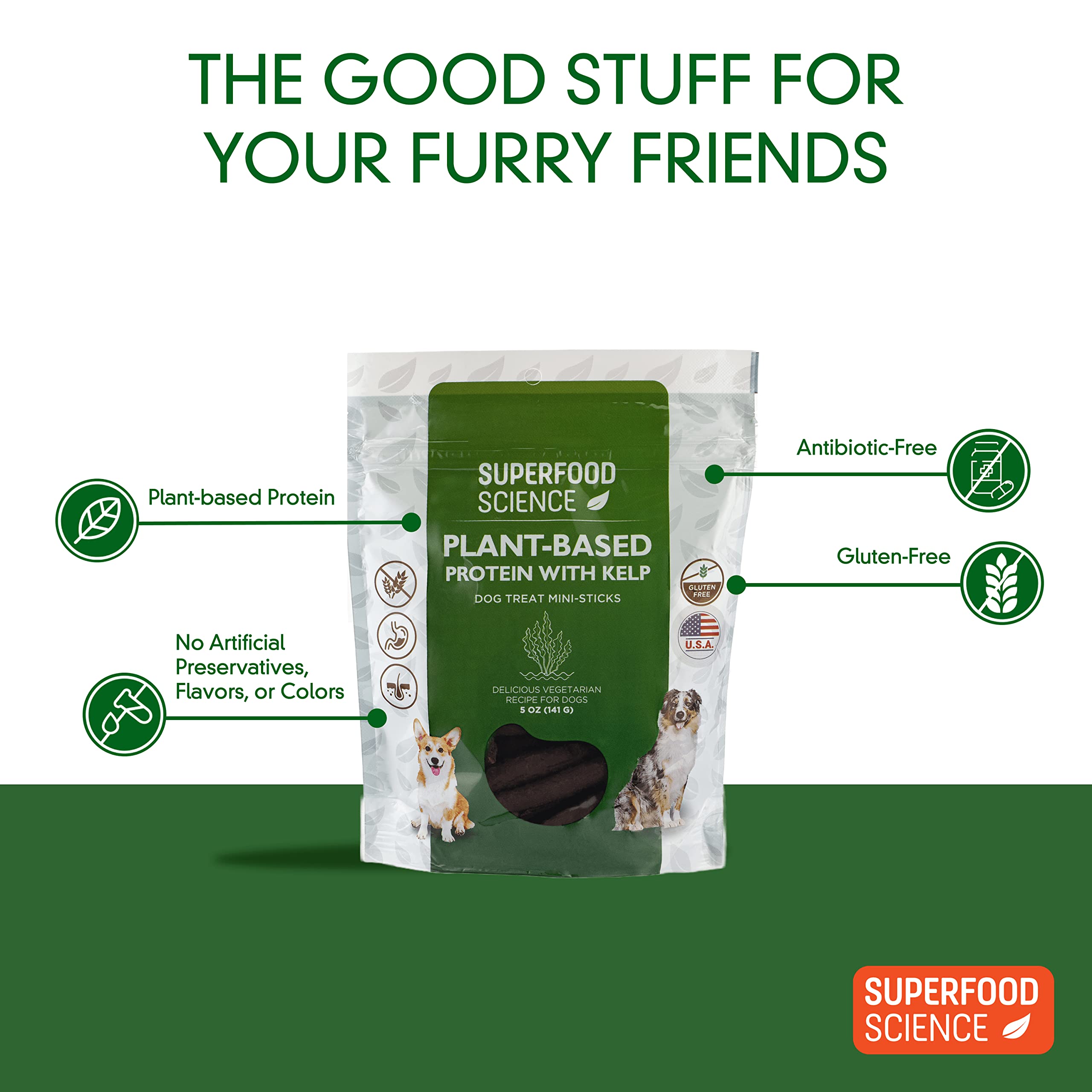 Superfood Science low-calorie grain-free dog treats support a healthy-feeling snack.
