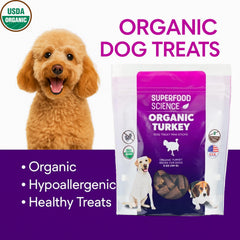 Superfood Science turkey training session treats shown for focused puppy recall practice.