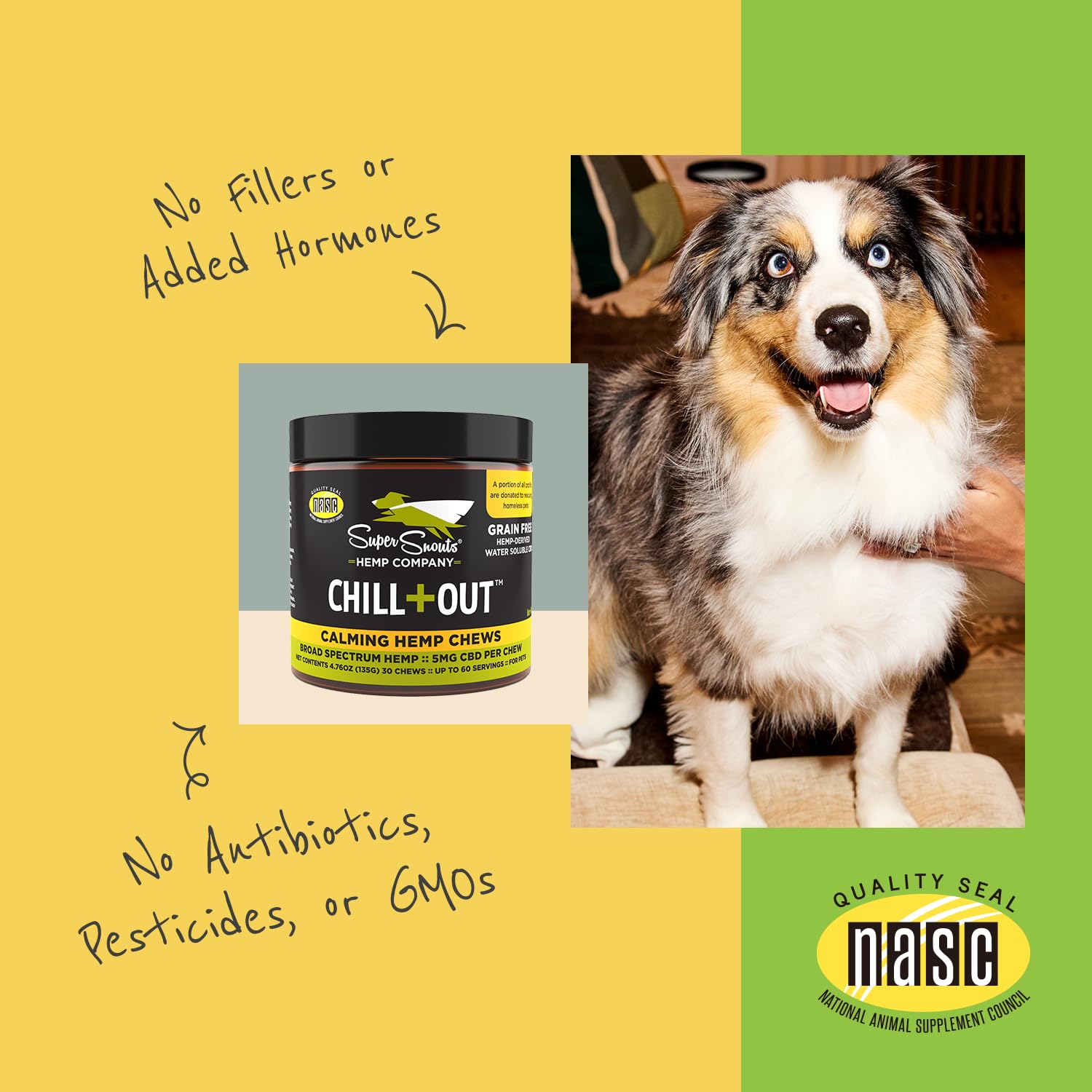Label shows simple dosing: half chew per 25 pounds of body weight.