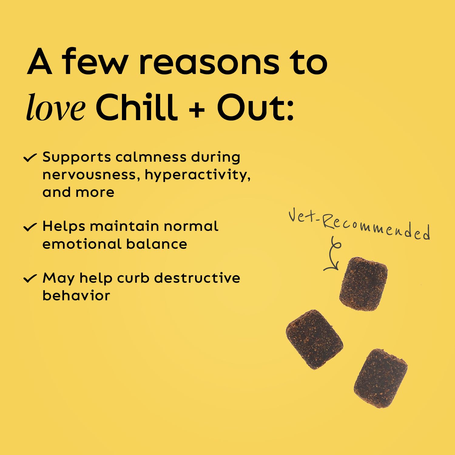 Chill Out ingredient blend highlights calming hemp and tryptophan for support.