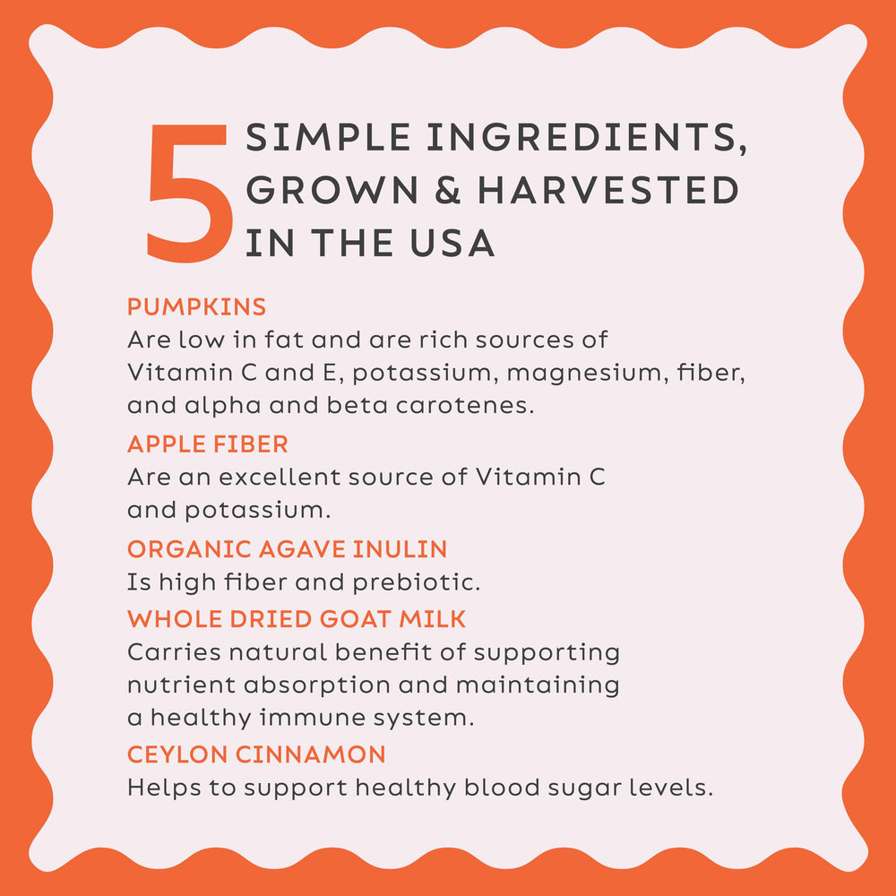 Super Snouts Diggin's Pumpkin Latte organic agave inulin shown for gut-friendly fiber.