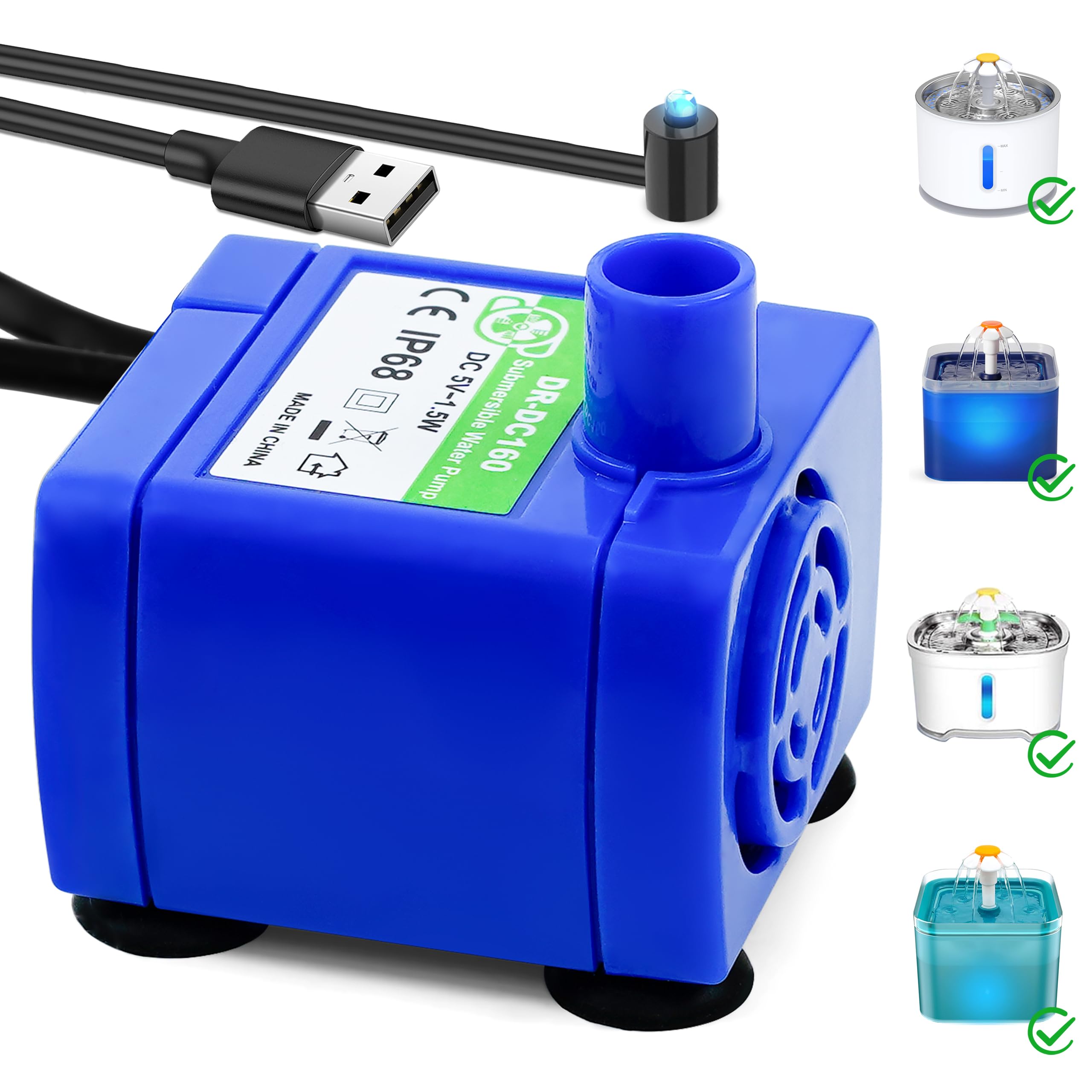 Supersuki DR-DC160 pump with LED light for stainless fountains boosts visibility.