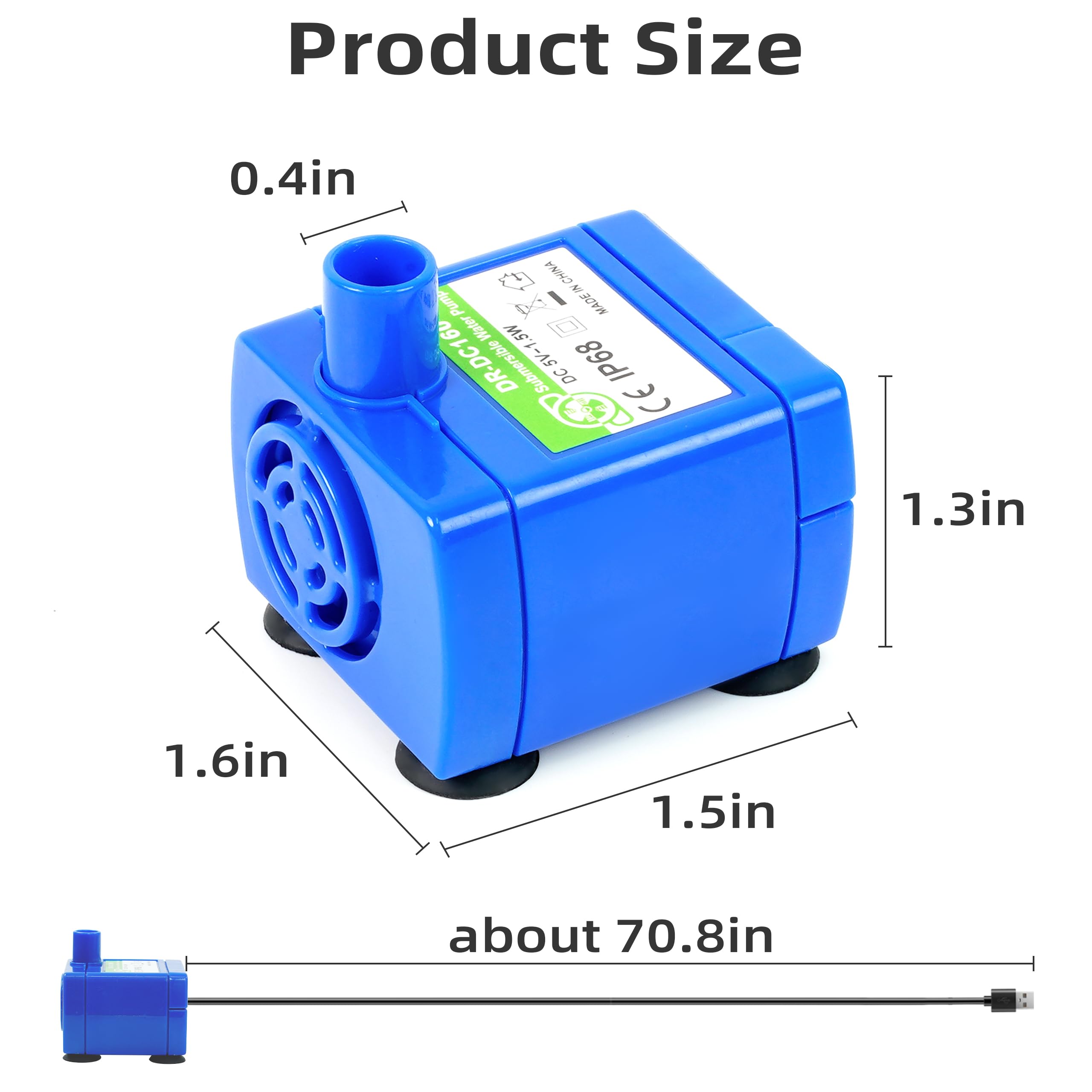 Supersuki DR-DC160 pump for ceramic pet fountains shown with water circulation.