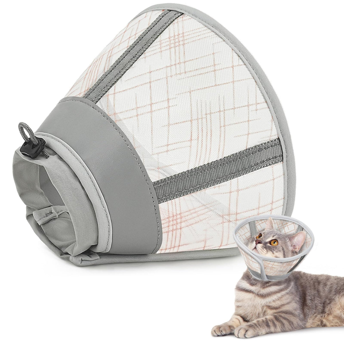 Supet Cat Cone Collar Soft closeup shows gentle fabric for comfortable recovery.