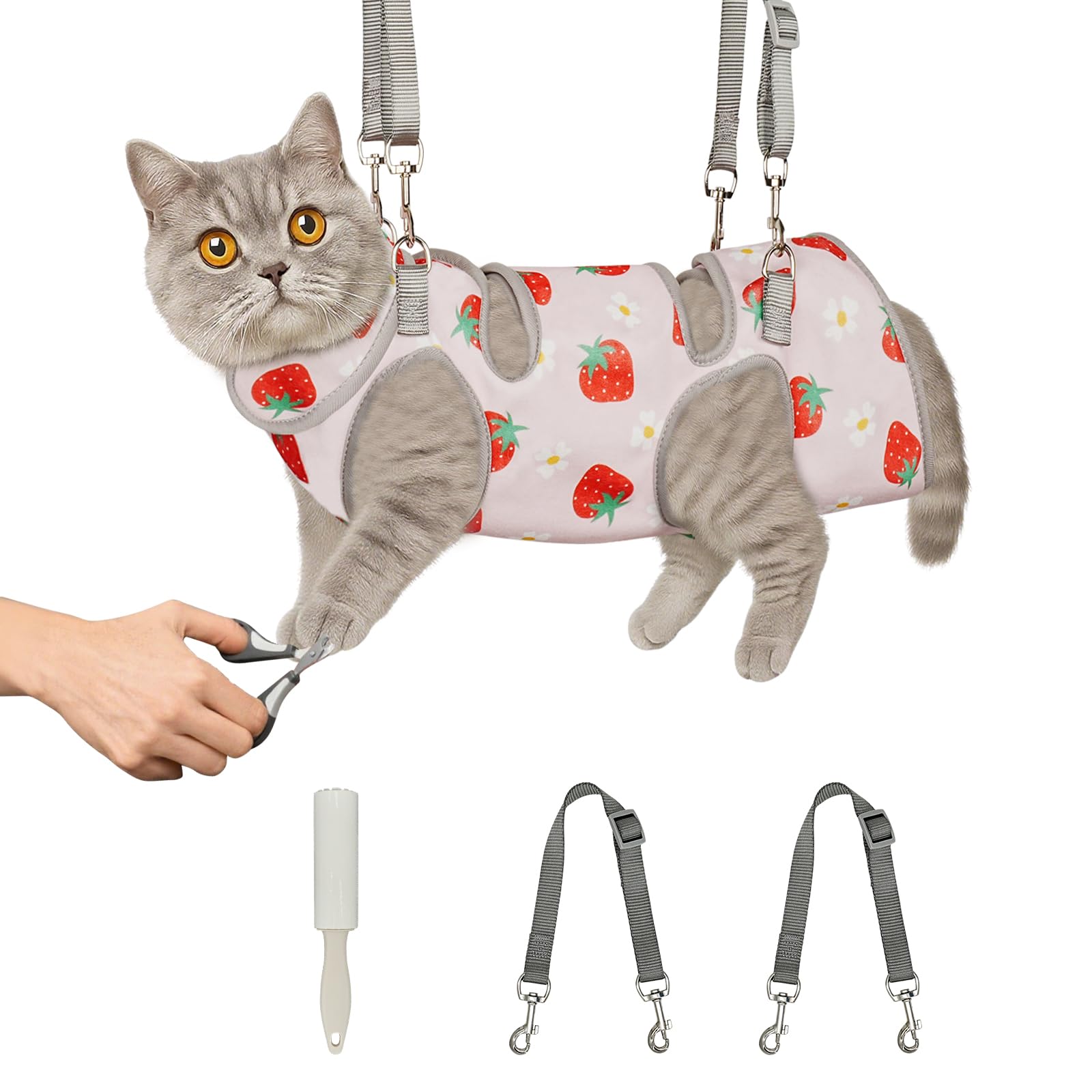 Supet Cat Grooming Hammock close-up nail trim scene promotes a calm, quiet session