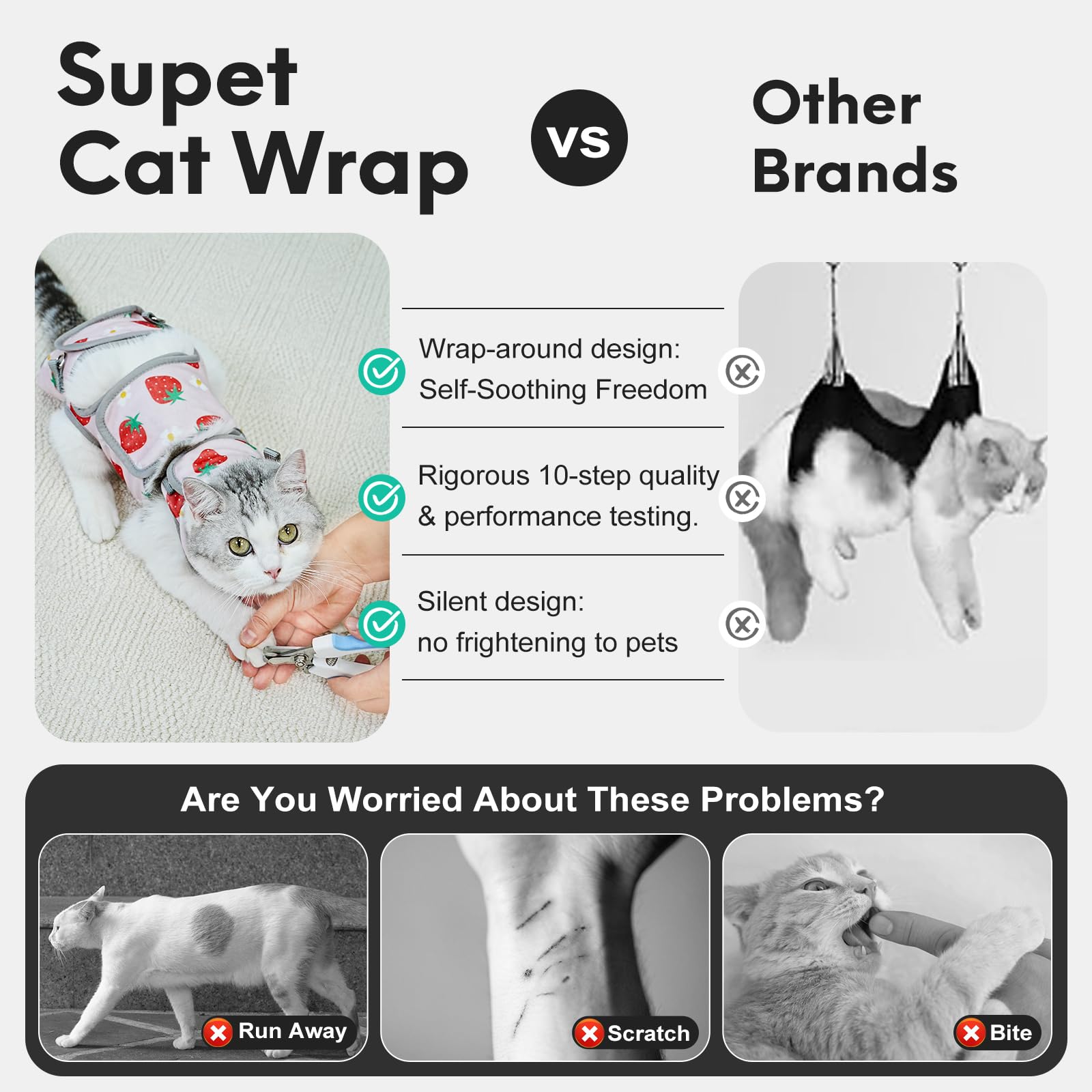 Supet Cat Grooming Hammock two-way use with adjustable strap for hands-free grooming