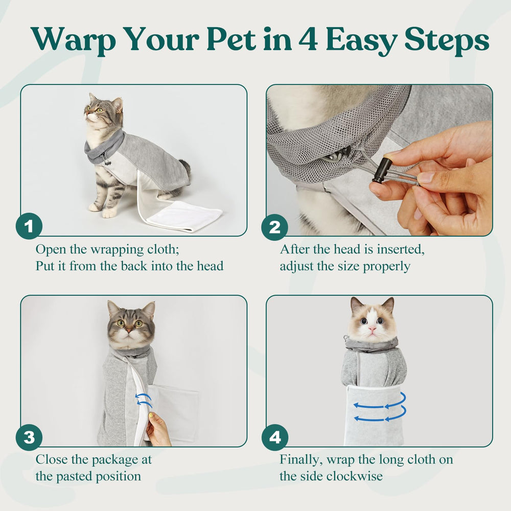Supet Cat Grooming Wrap easy-clean fabric emphasizes hair-repellent, machine-washable design