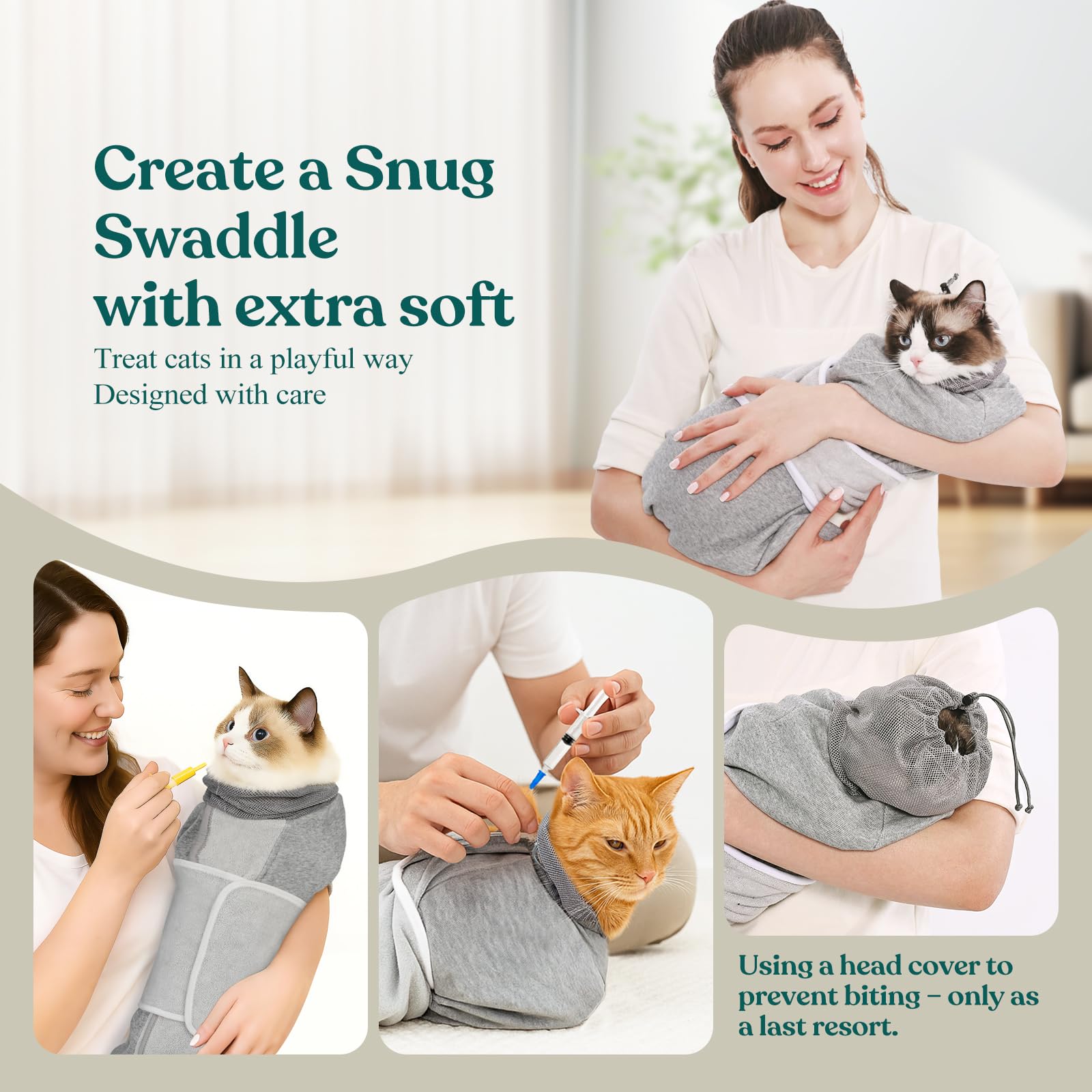 Supet Cat Grooming Wrap grey color view shows versatile use and comfort