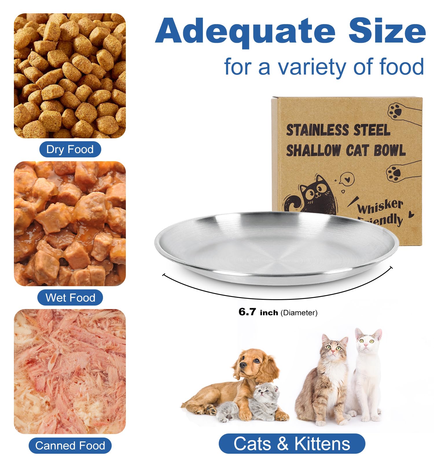 Supet wide shallow dishes ideal for wet or dry cat food.