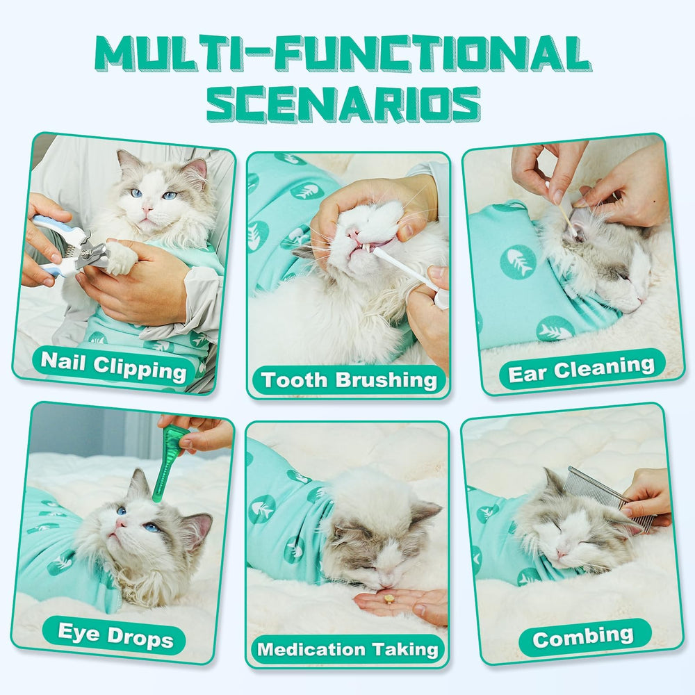 Supet cat wrap comfort-fit image: soft material hugs your cat for calmer grooming.
