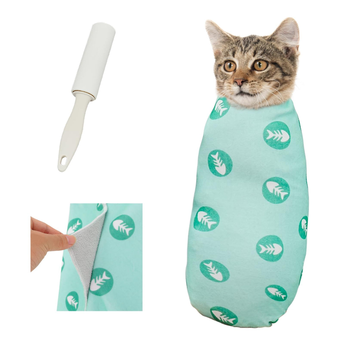 Supet cat wrap nails image: calming nail trimming session with secure restraint.