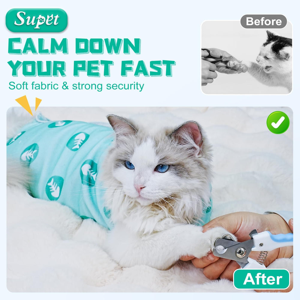 Supet cat wrap teeth-brushing image: easy dental care during grooming.