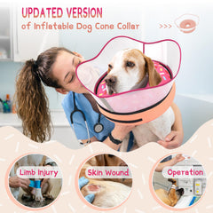 Supet detachable shield dog cone demonstrates added protection and comfort.