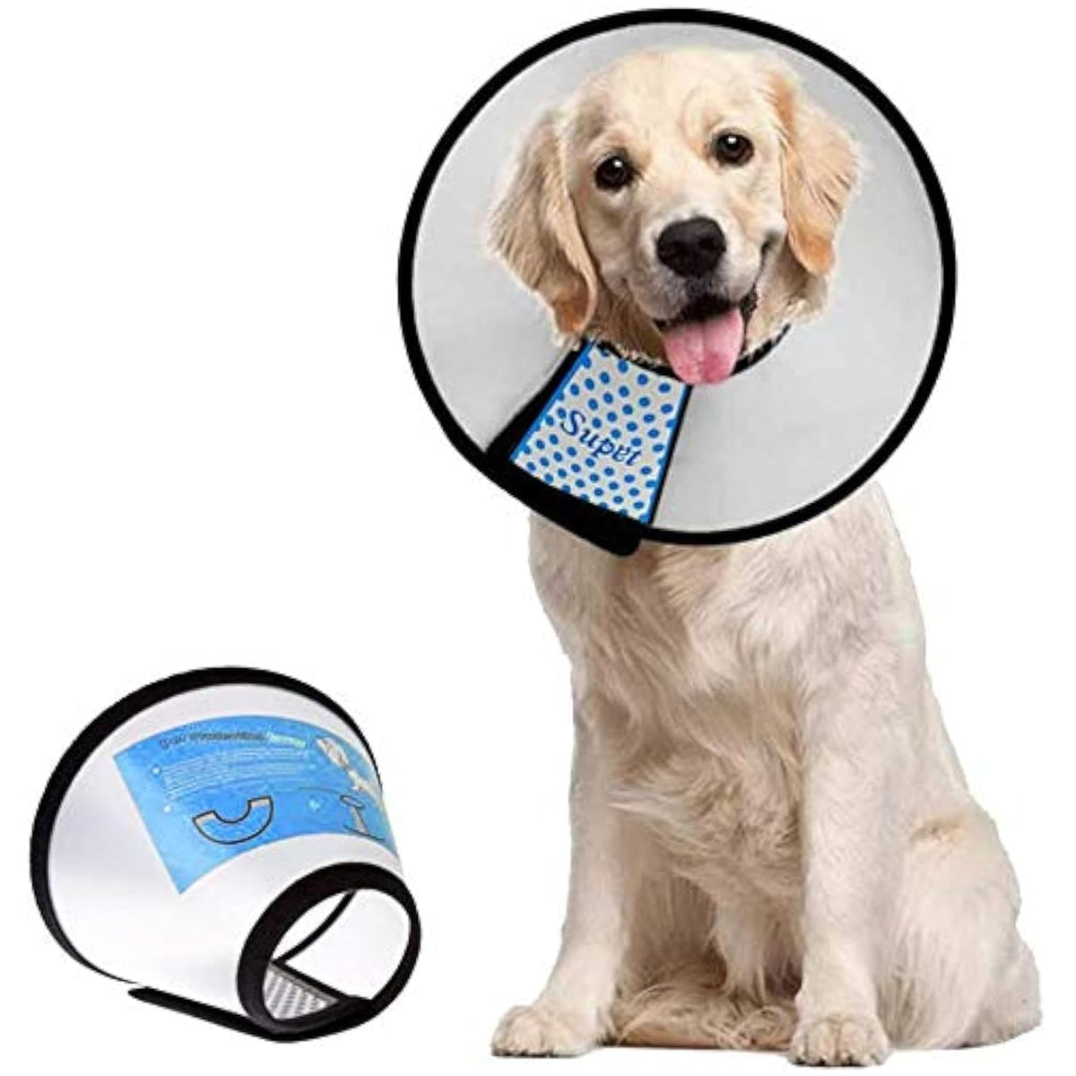 Supet dog cone collar adjustable design aids gentle post-surgery recovery.
