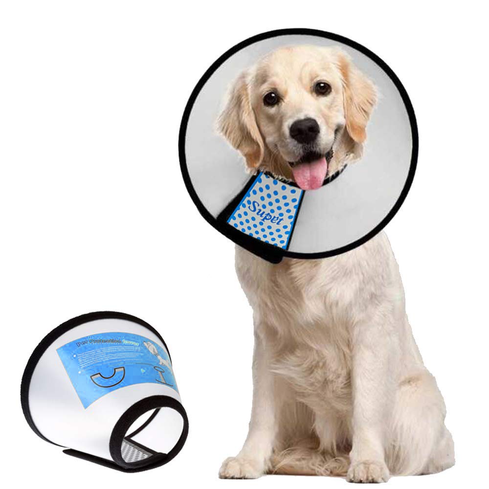 Supet dog cone collar adjustable for secure, comfortable recovery.
