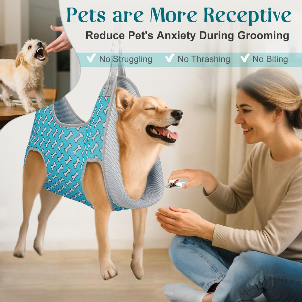 Supet hammock ready for bathtime or nail care in home grooming.