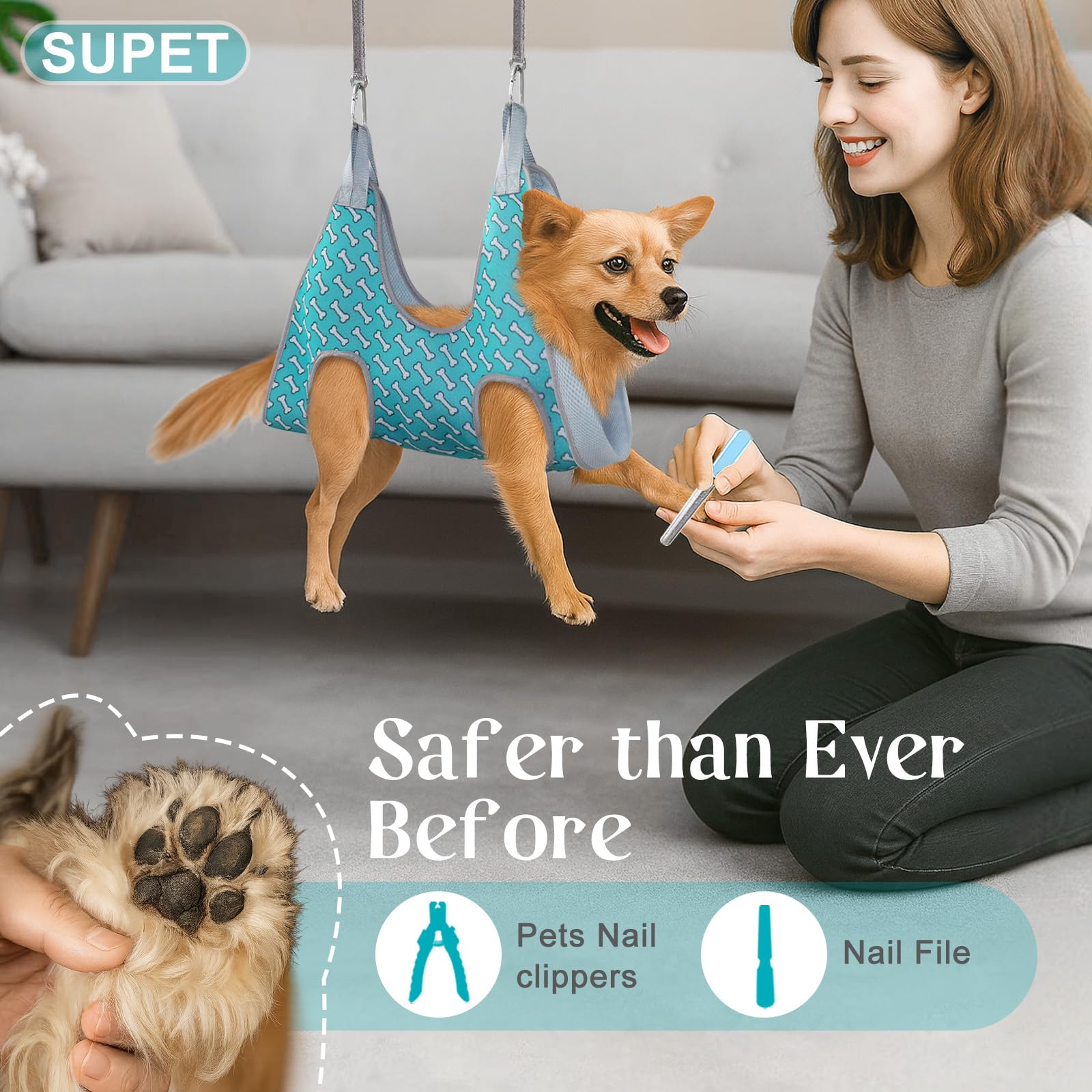 Supet glossy inner 3D-mesh fabric keeps pet comfortable during sessions.