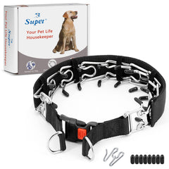 Supet dog prong collar buckle quick-release enables effortless on/off for convenient daily walks