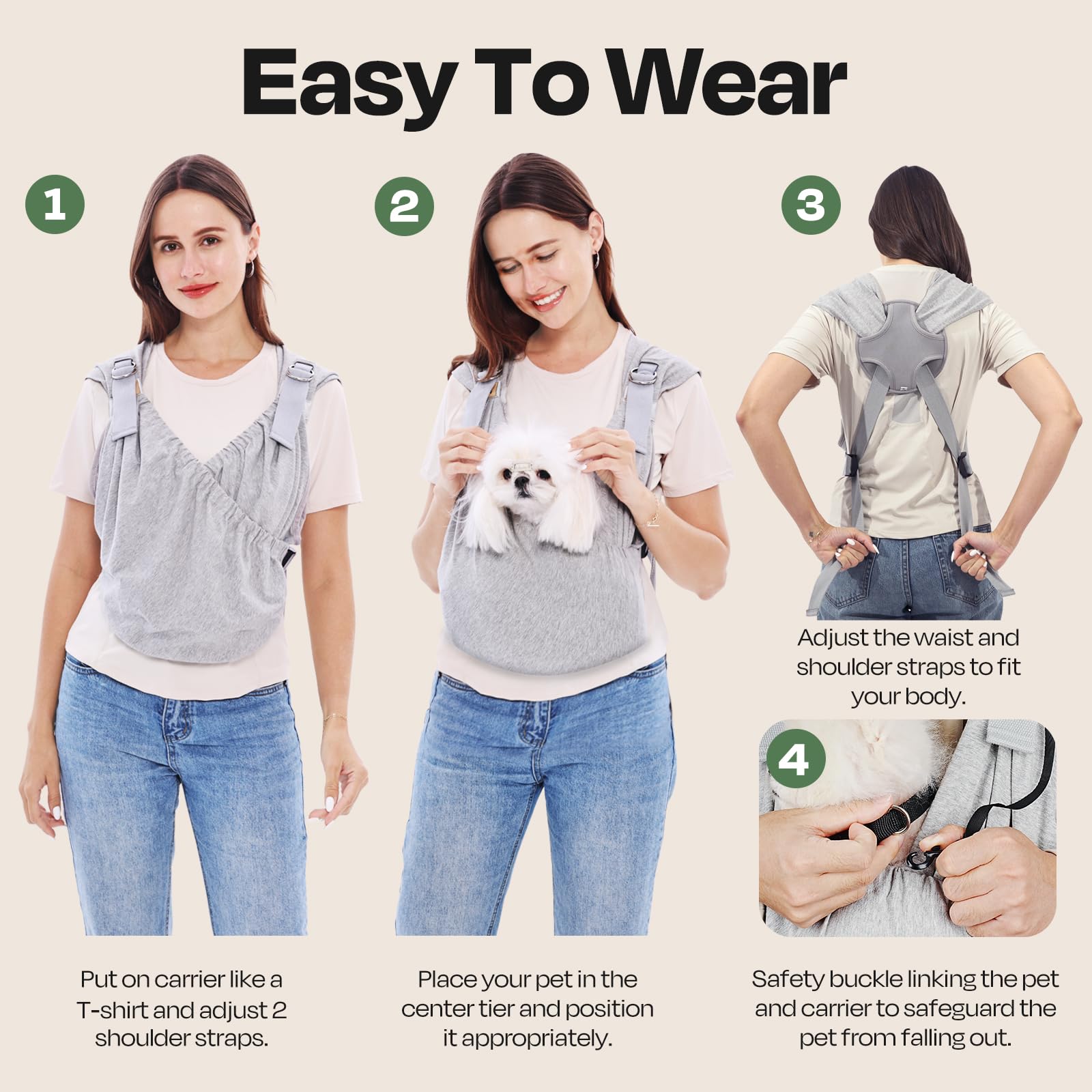 Supet sling uses 97% cotton fabric soft against fur and skin for comfort.