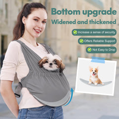 Supet dog sling carrier adjustable shoulder straps distribute weight to reduce neck strain.