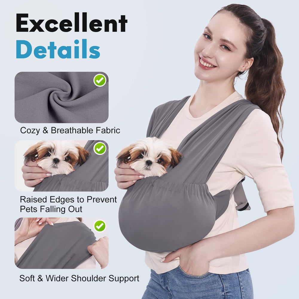 Supet dog sling carrier anxiety-relief use promotes calm companionship during busy outings.