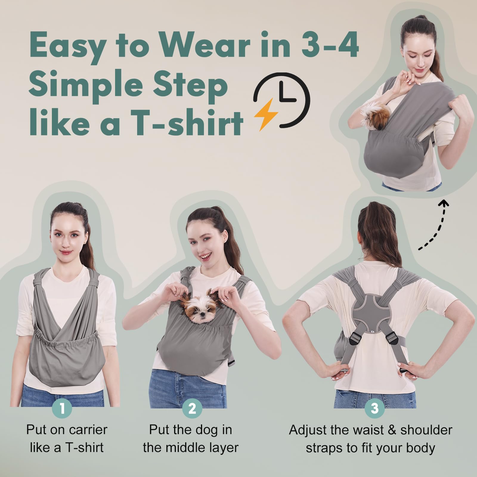 Supet dog sling carrier breathable mesh fabric keeps you and pet cool.
