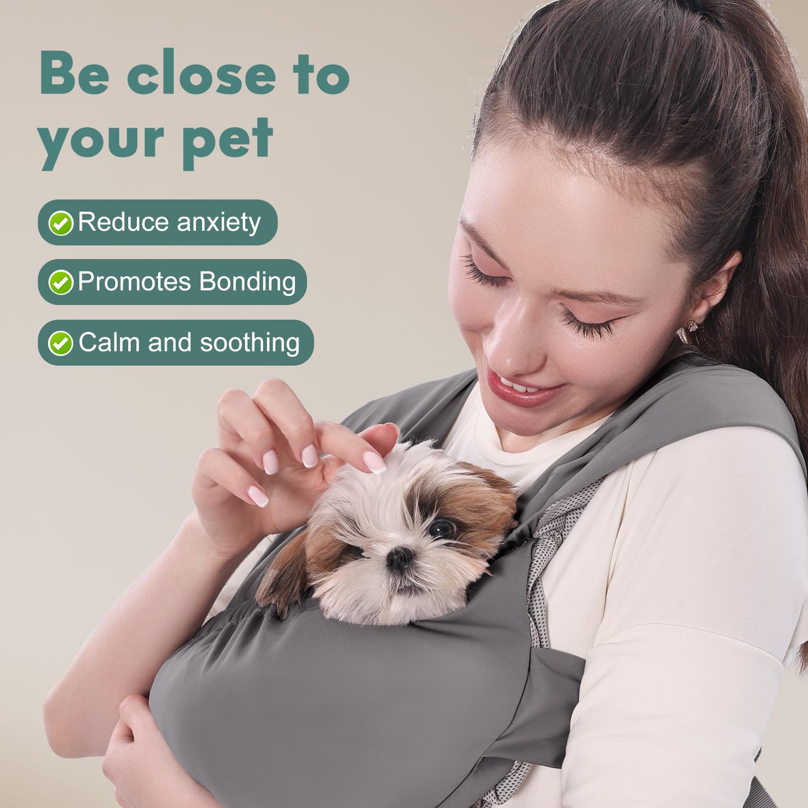 Supet dog sling carrier hands-free use lets you multitask while pet stays secure.