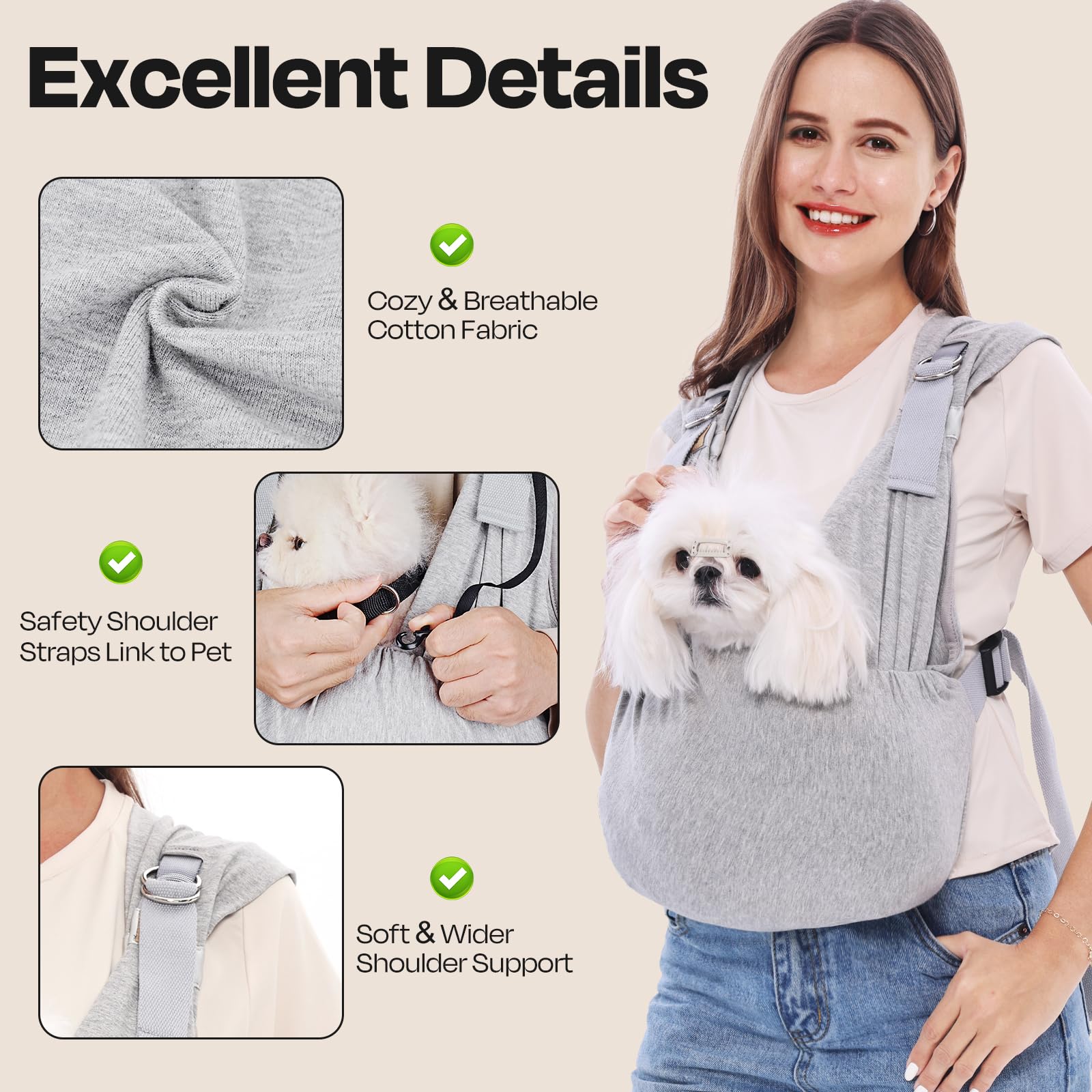 Supet hands-free sling lets you shop and sip coffee while cuddling your pet.