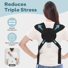 Supet dog sling shoulder-strap ergonomic view highlighting reduced neck strain
