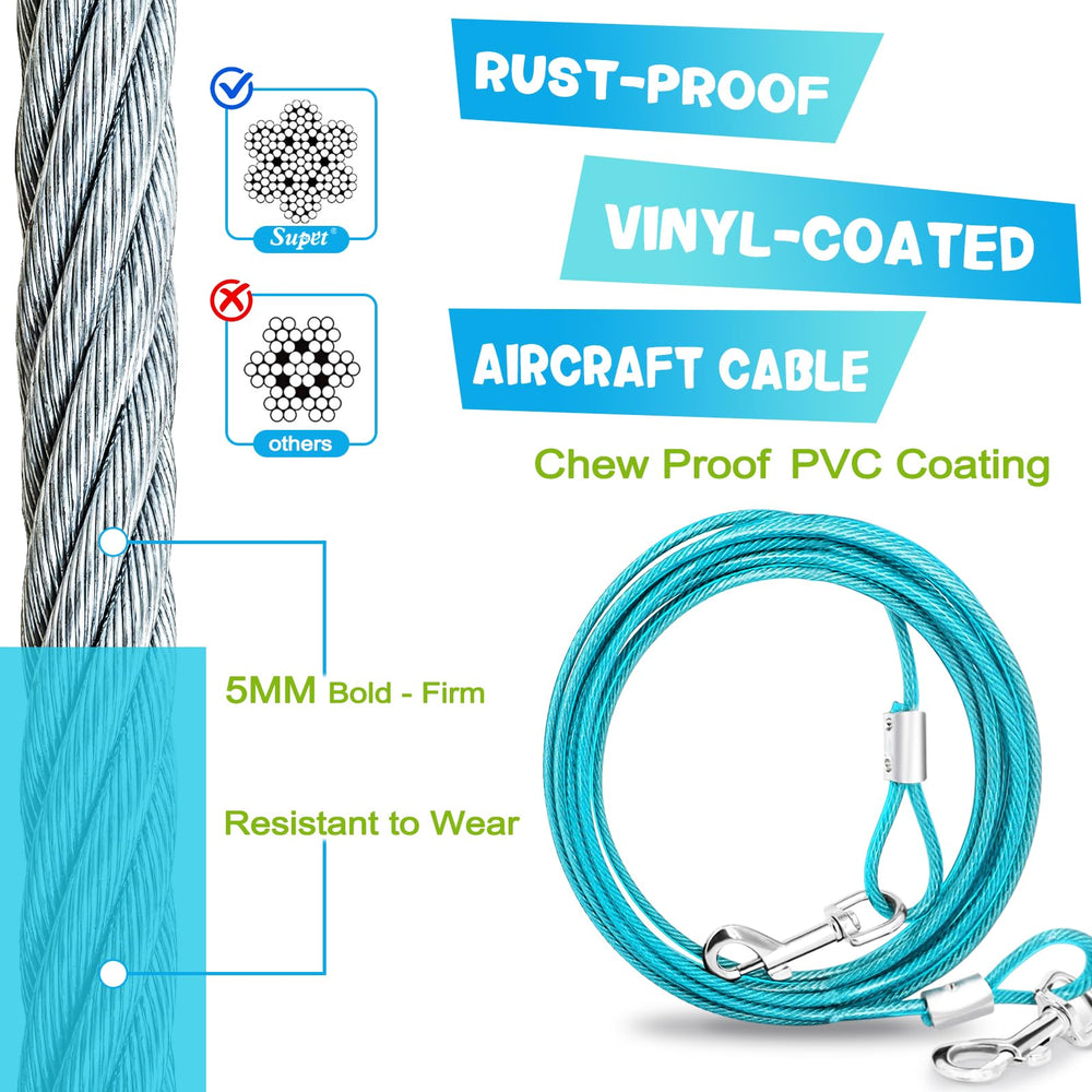 Supet dog tie out 360-degree swivel ring prevents tangles during outdoor adventures