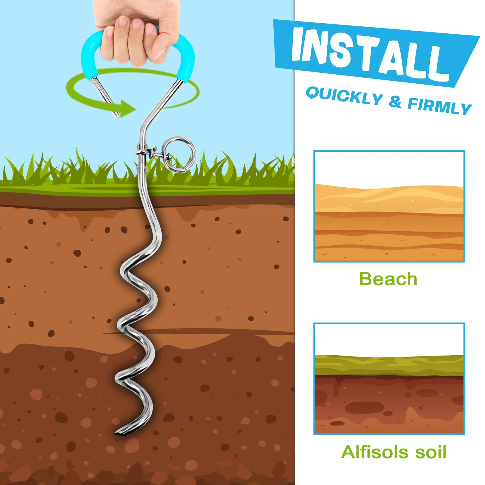 Supet dog tie out camping backyard scene shows versatile use and setup ease