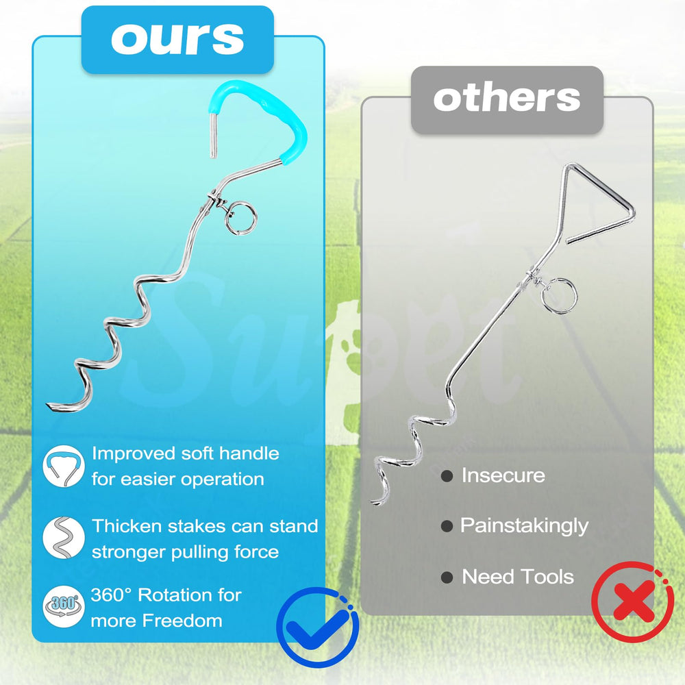 Supet dog tie out ergonomic plastic handle ensures comfortable grip during setup